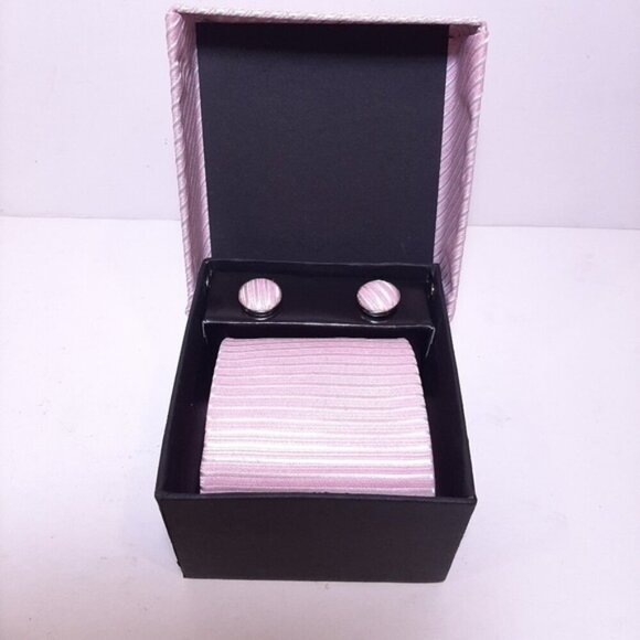 NEW Mens Pink 3 Pc Boxed Tie Set Coordinated Print Cuff Links Pocket Square Gift - Picture 2 of 8